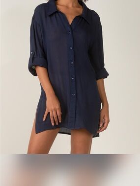 Elan Navy Button-Up Tunic Shirt Dress
